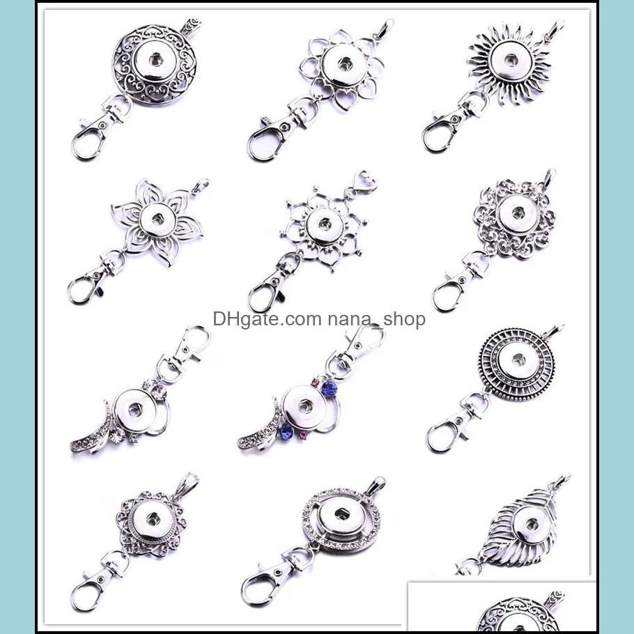 Snap Button Jewelry Metal Owl Heart Snap Key Chains Crystal 18MM Snaps Buttons Keychains Keyring for Women