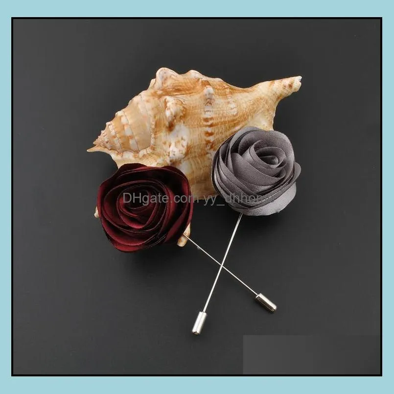 ribbon lapel flower rose hot sale handmade boutonniere brooch pin men`s accessories brooches pins jewelry wholesale free shipping