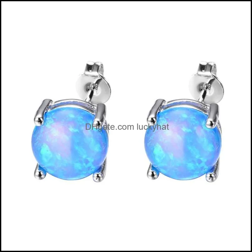 Fashion Opal Stud Earrings For Women Bridal Purple Pink Blue Tiny Opal Earrings Wedding Party Jewelry