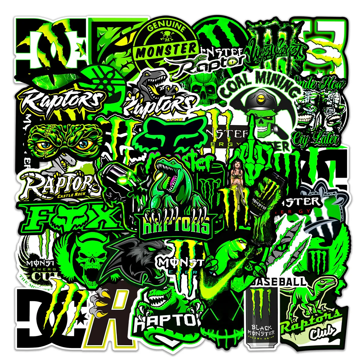 50 pezzi verde fluorescente abbagliamento tendenza personalità adesivo adesivi cacciatore di mostri graffiti giocattolo per bambini skateboard auto moto bicicletta adesivi decalcomanie