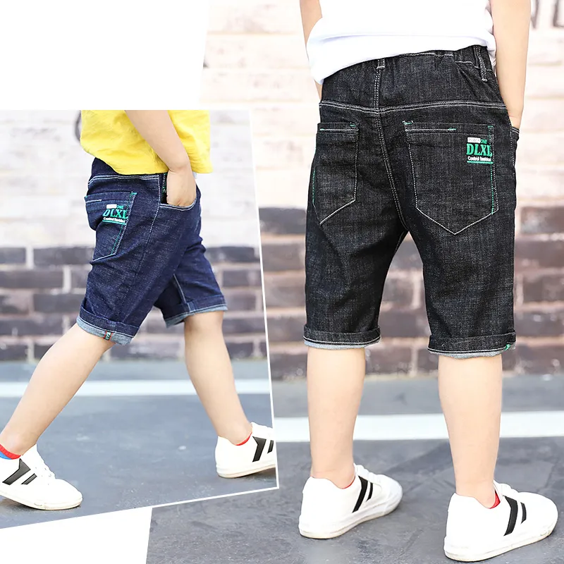 Teenager Kids Boys Denim Shorts 4Y-16Y Summer Letter Printed Children Boys Casual Pants Soft Cotton Jeans Short Straight Pants 220707