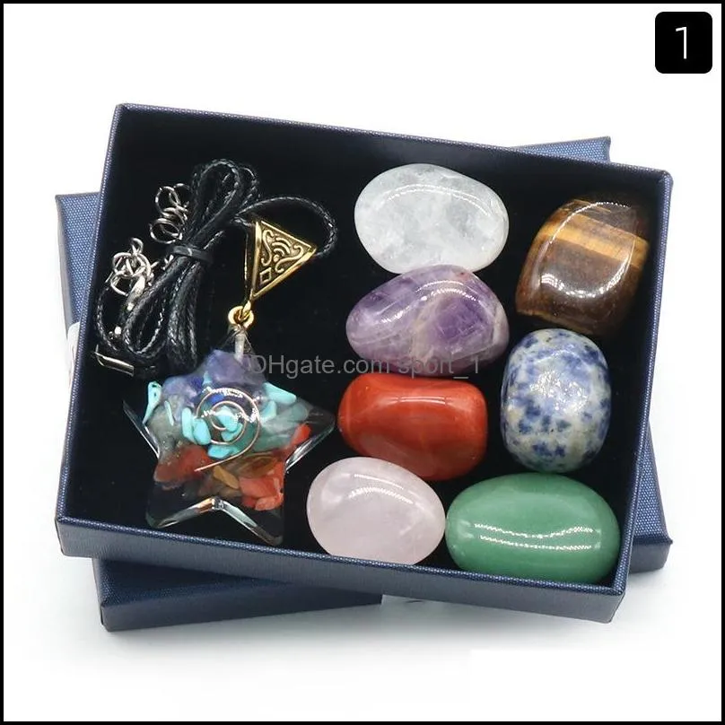 7 chakra set reiki natural stone crystal ornaments moon pentagram irregular rock quartz yoga energy bead chakra healing art craft home