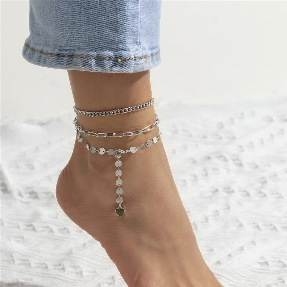 Bohemia Gold Color Sequin Chain Anklet Set Bracelet On Leg Foot Jewelry Sandals Summer 2022 Beach Ankle Barefoot Accessories New