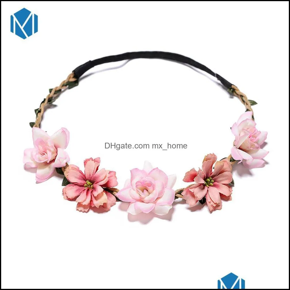 wedding flower wreath headband floral garland women girl bridal elastic crown holiday headpiece female hair accessories