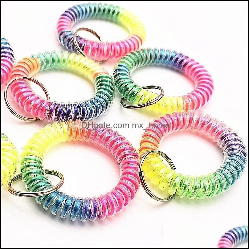Women Girls Elastic Hairbands Spiral Shape Coil Hair Ties Circle Telephone Wire Line Headband Rainbow Gradient Headwear Accessories
