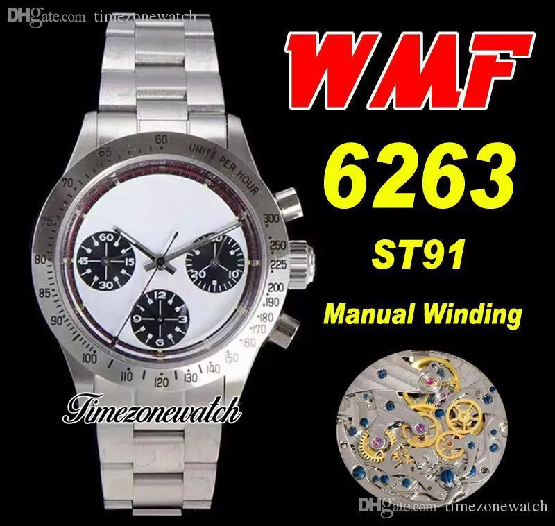 WMF Paul Newman 6263 ST91 Chronographe à remontage manuel Montre pour homme Circa 1967 Rare vintage Cadran blanc noir Bracelet OysterSteel Timezonewatch Super Edition j10