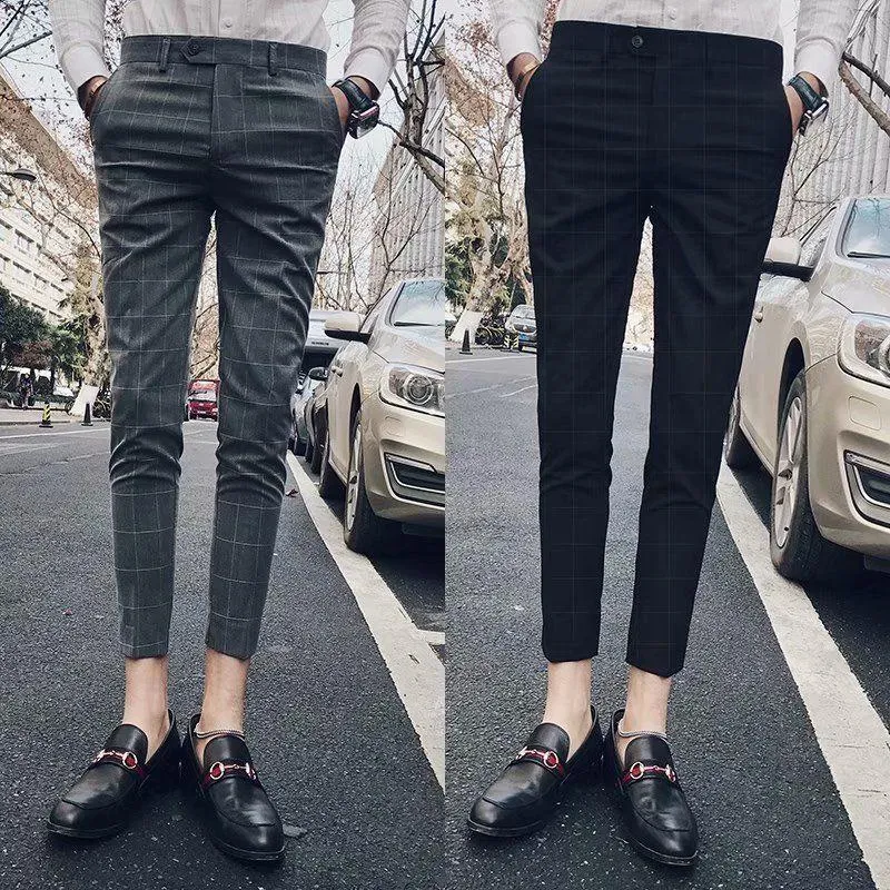 Men's Suits & Blazers 2022 Spring Autumn Plaid Business Casual Suit Pants Men Clothing All Match Formal Wear Office Trousers Straight O44