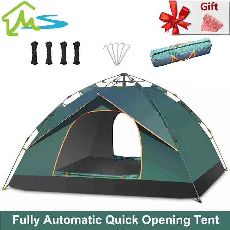 3-4 Person Fully Outdoor Automatic Quick Open Tent Waterproof Tent Camping Family Outdoor Llightweight Instant Setup Tent H220419