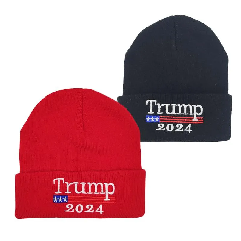 Cappello di lana lavorato a maglia Trump 2024 Campagna di decorazione americana Cappelli caldi e freddi per uomo e donna