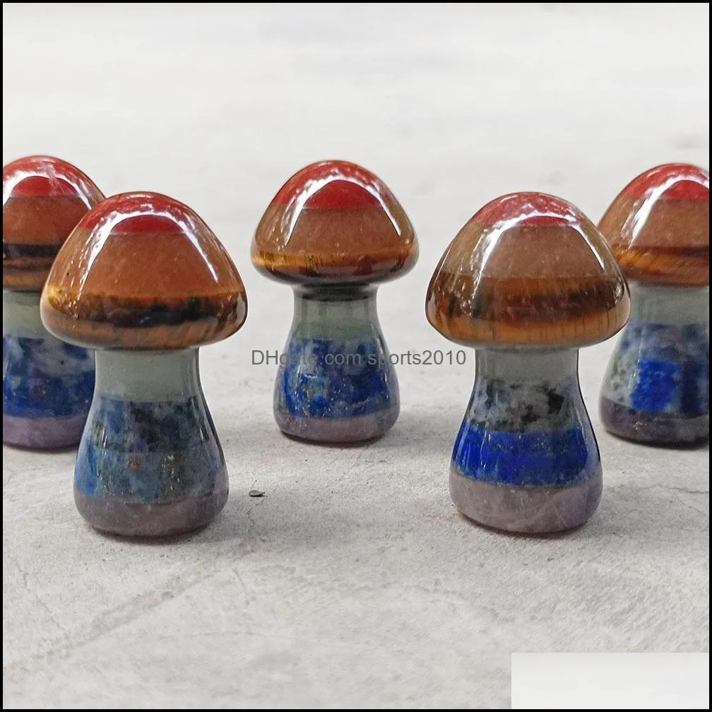 7 chakra rainbow mushroom shape reiki natural stone crystal polishing quartz yoga energy bead healing decoration 36x22mm sports2010