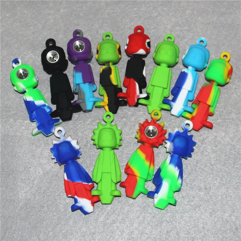 wholesale smoking silicone pipes with metal dish food grade silicone dab straw hand pipe mini portable tobacco tubes