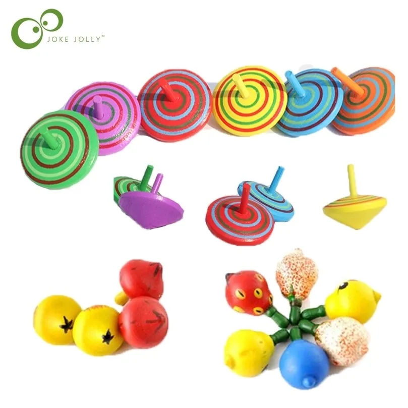 10pcs Kids Mini Colored Fruits Wooden Gyro Toys for Children الإغراء على سطح المكتب Top Top Top Toys Kids Birthday Gifts Yjn 220720