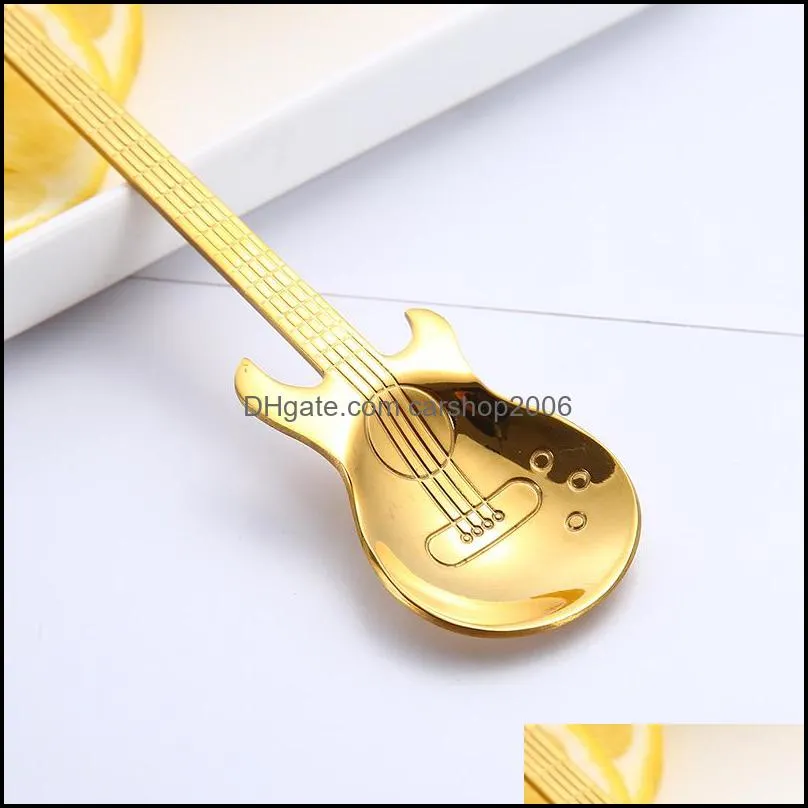 2018 creative coffee spoons wholesale pvd plated many colors stainless steel 304 guitar design coffee spoons