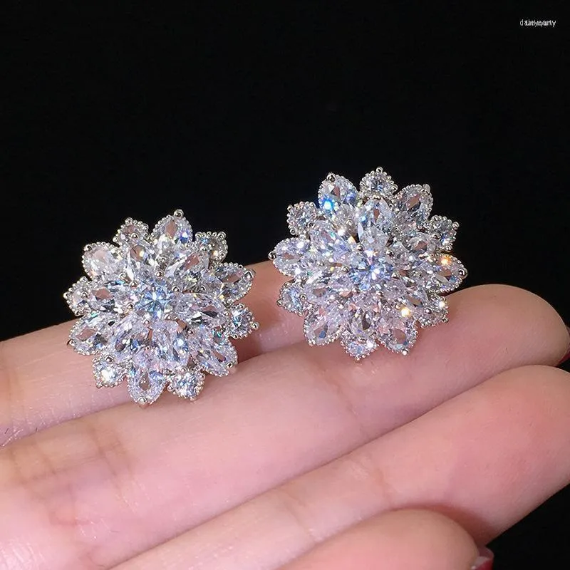 Stud Luxury Flower Earrings For Women Silver Color Korean Anniversary Gift Jewelry Wholesale Valentine's Day E5614Stud Dale22 Farl22