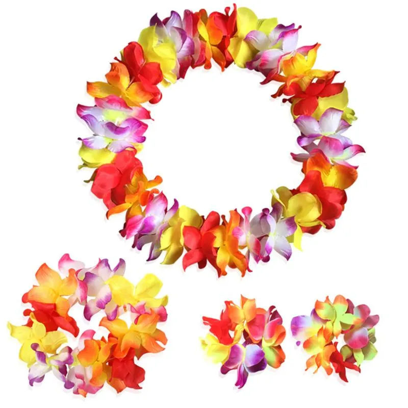 Ensemble de couronnes de fleurs décoratives compte Tropical Hawaiian Luau Flower Lei Party FavorsDecorative