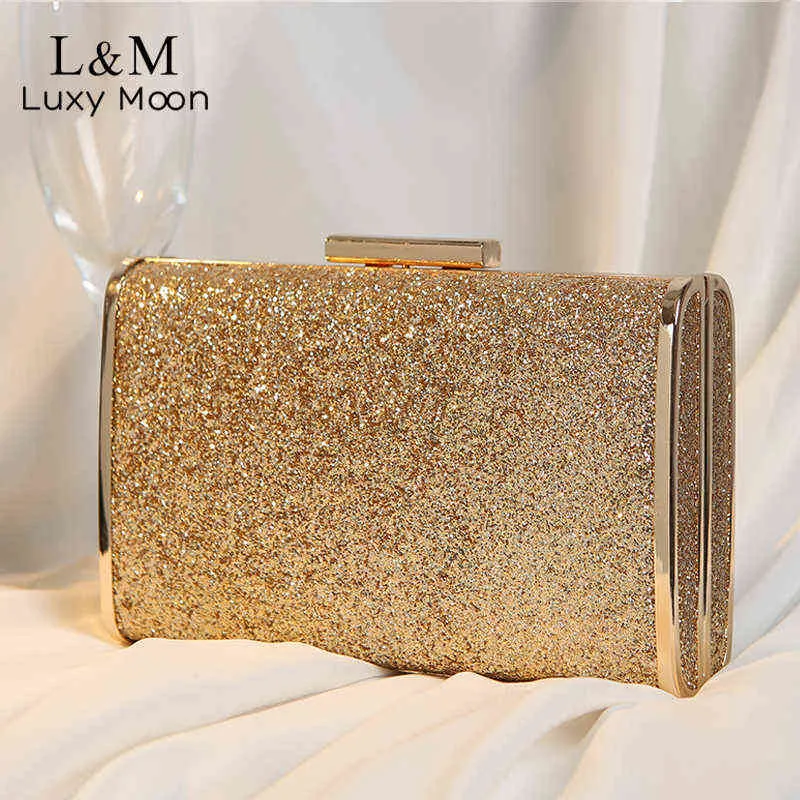 Evening Bags Sequins Gold Evening Clutch Bag Texture Hard Metal Silver Box Clutch Handbag & Handbag For Party Dinner Banquet Handbag X474 220325