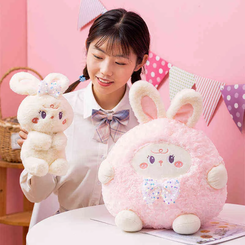 Cartoon Furry Rabbit Plush Toy Stuffed Animal Doll White Pink