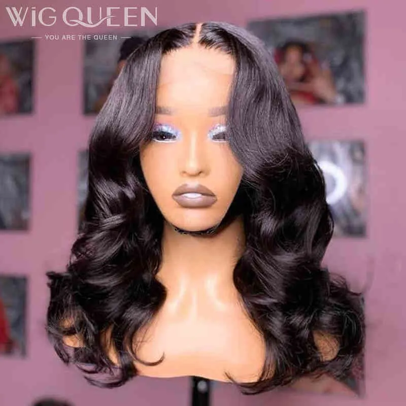 Wigqueen Body Wave Bob Wigs x Lace Frontal X Front Human Hair X女性のための閉鎖Remy 220606