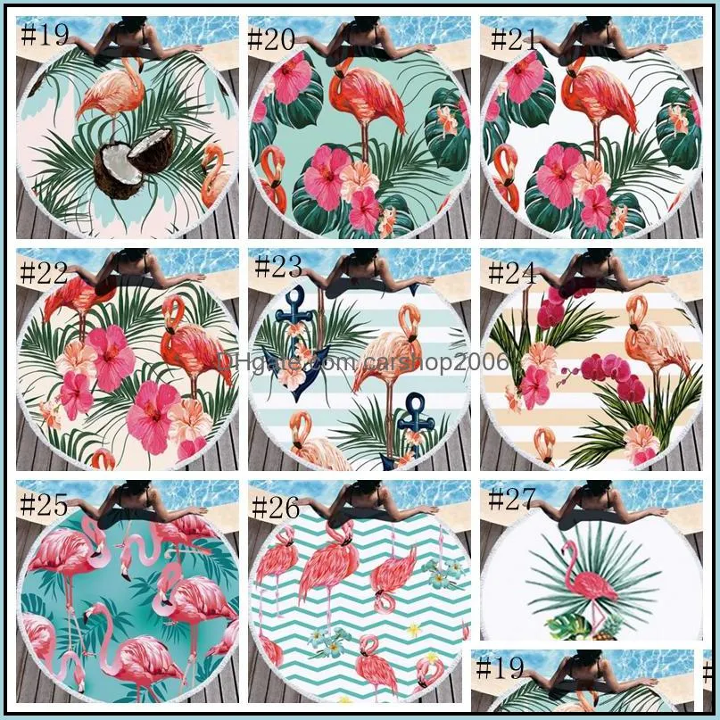 flamingo beach towel microfiber round beach towels oversized women shawl thicken yoga mat outdoor picnic rugs 47 designs 30pcs