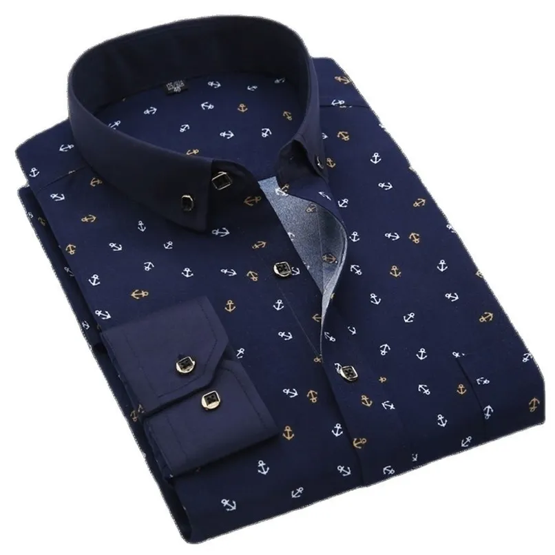 Men Shirt Long Sleeve Floral Printed Plaid Fashion Pocket Casual s 100% Polyester Soft Comfortable Dress 220322
