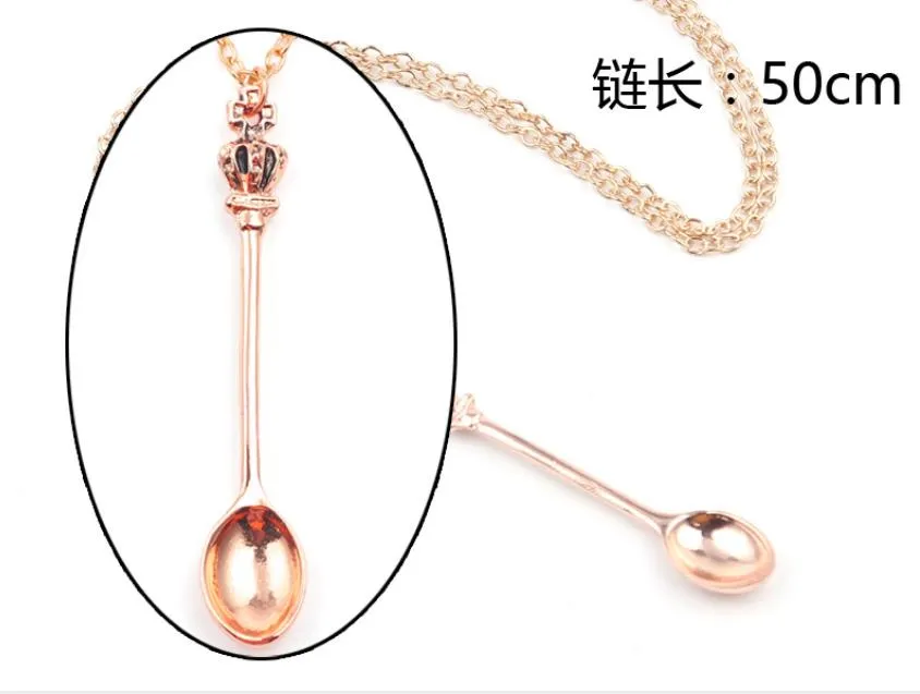 Necklaces & Pendants Drop Delivery 2021 Charm Tiny Pendant With Crown Necklace Creative Mini Long Link Jewelry Spoon 