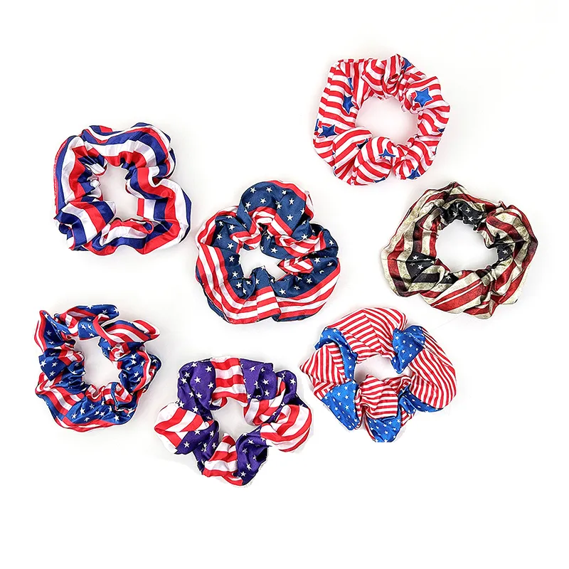 Independence Day American Flag Hair Scrunchies Ring Stylish Rubber