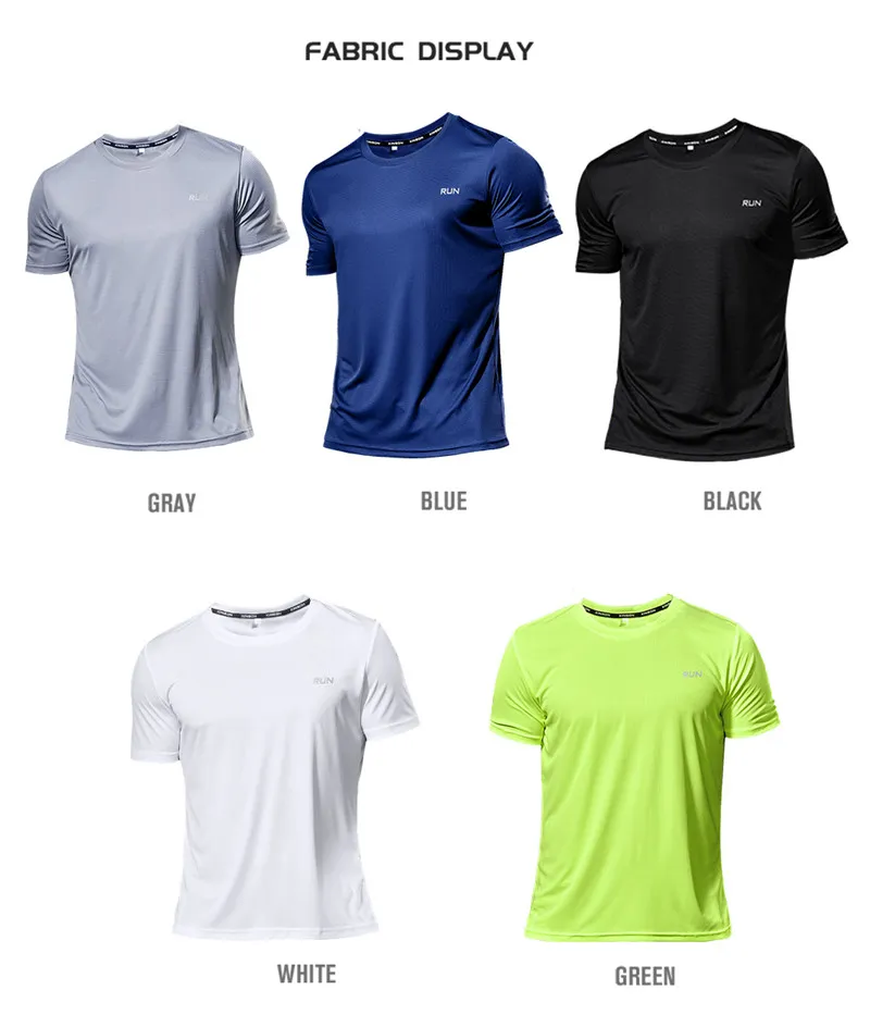 High Quality Men's T Shirts Quick Dry Fitness Shirt Running Training Exercise Clothes Ice Silk Gym Sport Tops Lightweight