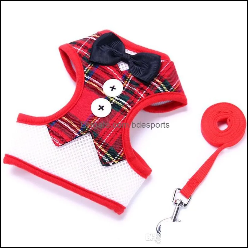 New Small Dog Evening Dress Bowknot Waistcoat Harness Leashes Set Walking Dog Pet Supplies Drop Ship free shipping