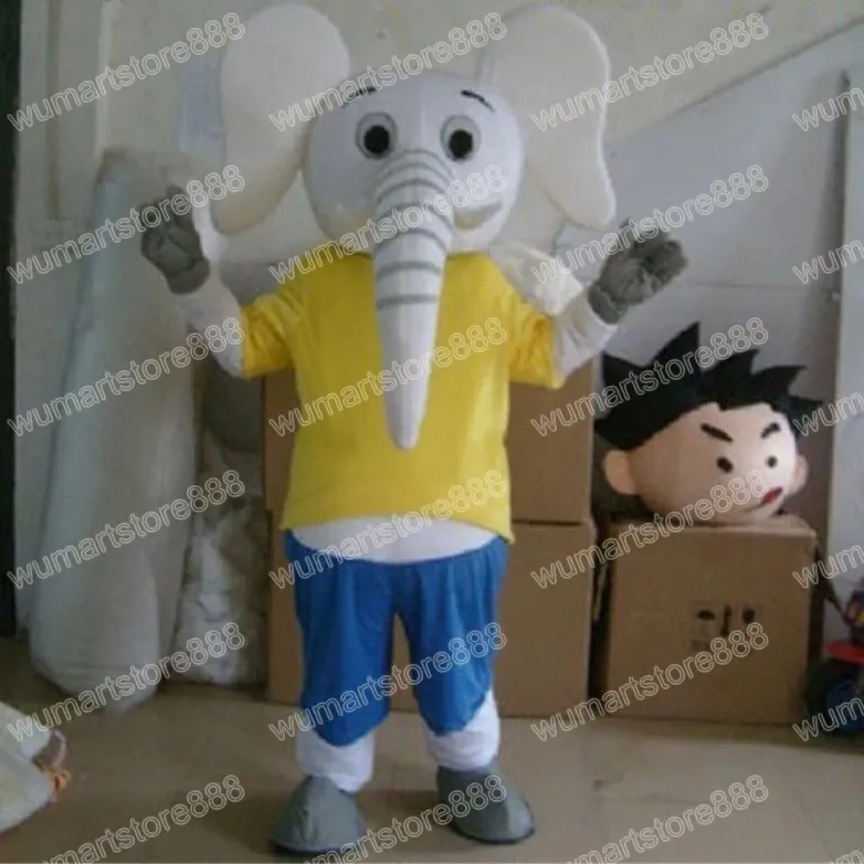 Traje de mascote de elefante de elefante fofo de alta qualidade, vestido de festa de festas de festas de festa de desenho animado carnaval de carnaval unissex adultos roupas