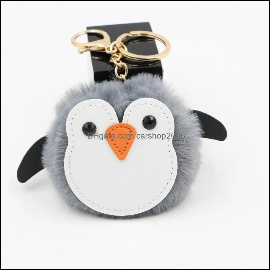 adorable penguin key ring pompom car keychains pendant fur ball keyfobs pendants cartoon couple ornament jewelry p59fa