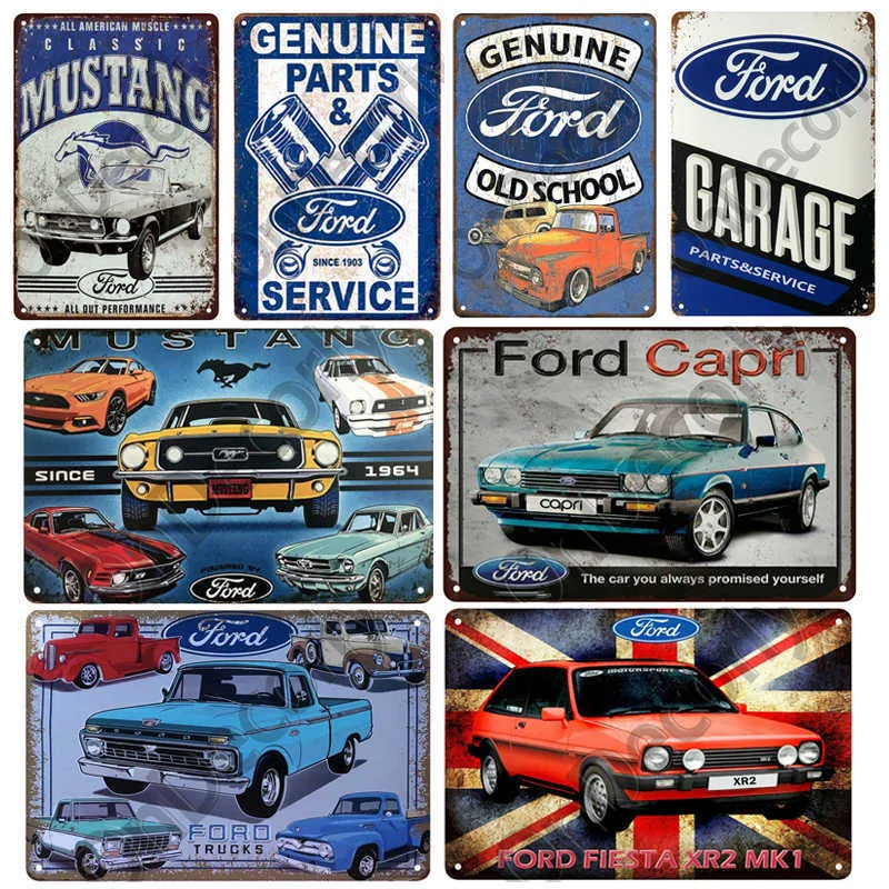 Retro Mustang Ford Cars Metal Знак гараж жестяной табличка табличка с металлической стеной декор винтажные декора плакат плакаты бродячие украшения