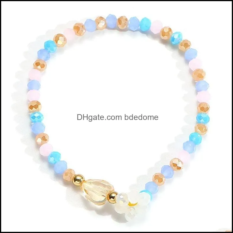 bangle bohemia colorful transparent candy crystal beaded shell flower love heart sweet bracelet for female trip jewelry