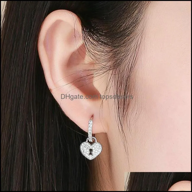 s925 sterling silver earrings dangle lock and key women silver ear ring body jewelry for girls