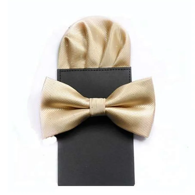 Classic Print Solid God Mens Silk Business Bow Ties For Men Bowtie With Pocket Square Gold 2pcs Set Gift CR056 W220323