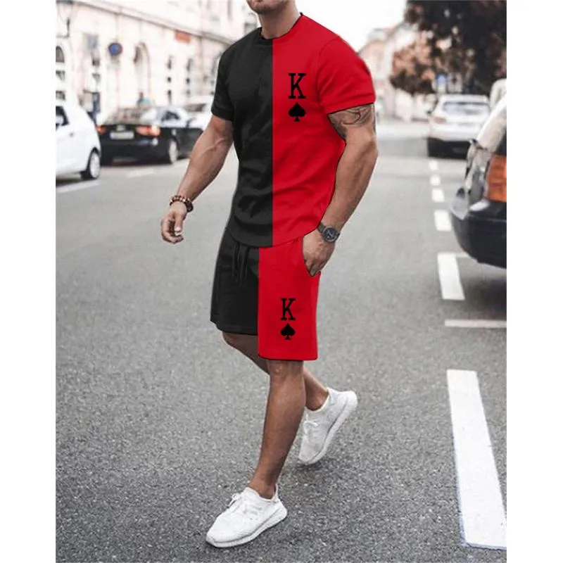 Heren tracksuits Summer Men Sets Short Sleeve T-Shirt Suit Color Matching Tracksuit Casual Oversized en Shorts Breathable Sportswearme