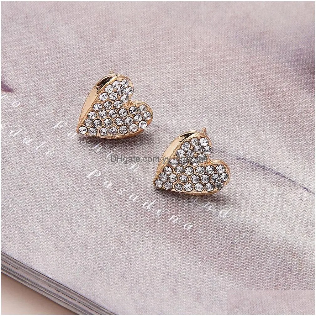 fashion jewelry heart stud earrings rhinstone cute heart earrings