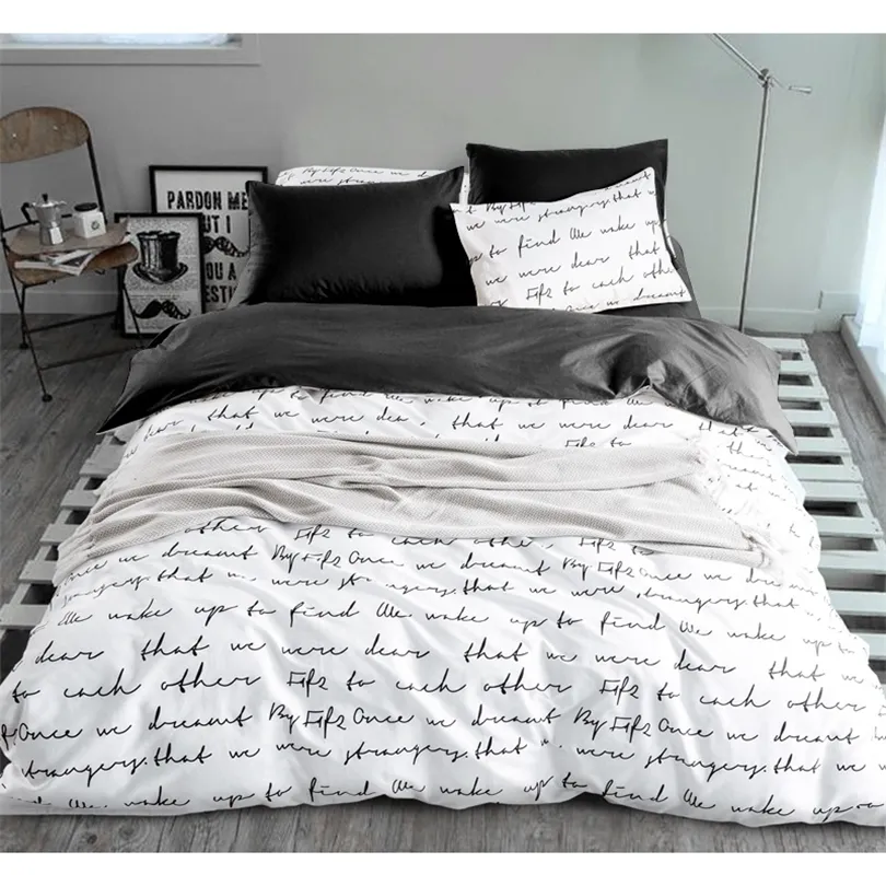 이불 커버 세트 러시아 미국 유럽 크기 흰색 및 검은 침구 세트 킹 ​​퀼트 커버 세트 침대 덮개 집 직물 편지 20113