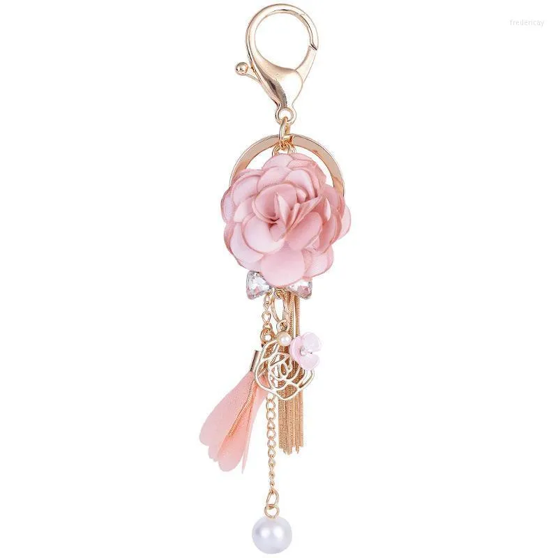 Keychains tygblomma TASSEL CAR KEYCHAIN ​​Creative Bag Hanging Ornaments Vackra mode Key Ring Smycken Luxury Fred22