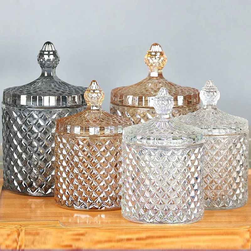 Luxury Geo Cut Electroplated Rose Gold Candle Jar With Lids Perfect For