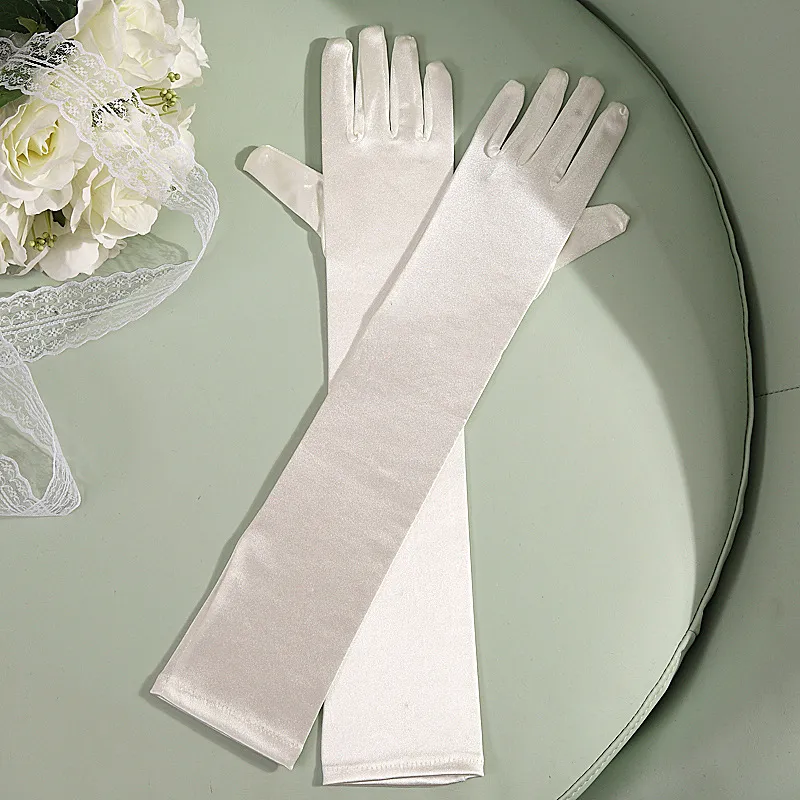 Fashion Crystals Bridal Gloves Above Elbow Length Full Finger Satin Wedding Gloves Rhinestones Formal Party Short Glove