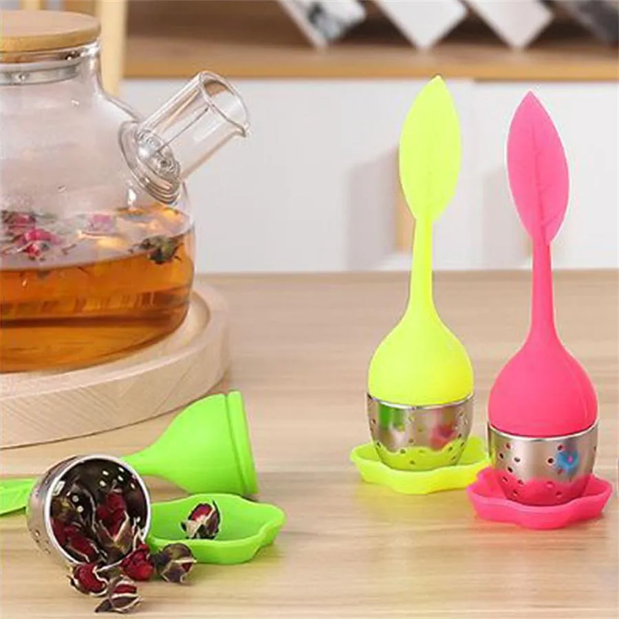 Other Kitchen Tools Factory direct sale 304 stainless steel creative leaf silicone tea ball household leak filter tea maker