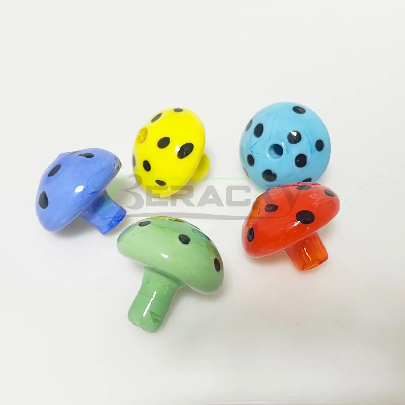 DHL Smoking Accessories Mushroom Glass Carb Cap With Holes 30mmOD 5 Colors Heady Bubble Carb Caps For Quartz Banger Nails Water Bongs Dab Rigs