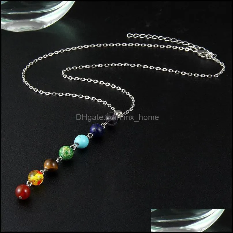 Simple Style 7 Chakra Multicolor Natural Stone Beads Pendant Necklace Long Chain For Women Charm Collier Collares Yoga Jewelry YFA2961