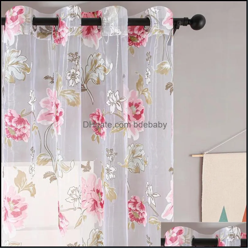 Flowers Tulle Curtain For Kitchen Living Room Bedroom Sheer Curtains Home Decoration Bathroom Door Window Treatments Voile Panel