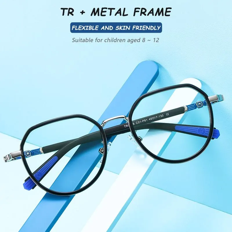 선글라스 아이의 파란색 빛 차단 안경을 읽기위한 고무 고무 스트립 플랫 렌즈와 경량 다각형 프레임 금속 FS99SUN