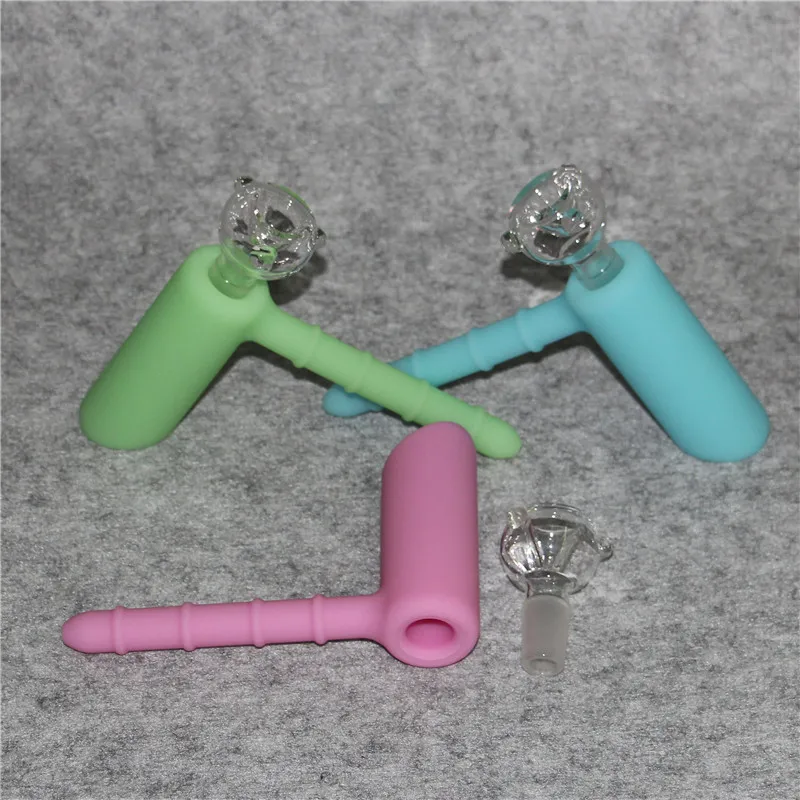 Glow in dark silicone tobacco pipe silicon water pipes bong hookahs smoking hand pipes portable hookah oil rig