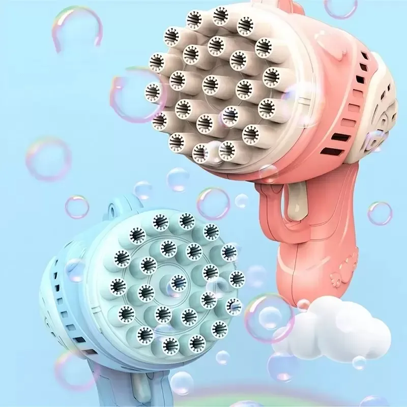 Summer Games Upgrade 23-hole Kids Gatling Bubble Gun Charging Electric Rocket Launcher Wedding Bubble Machine Soap Water Children Bath Toys 15CM