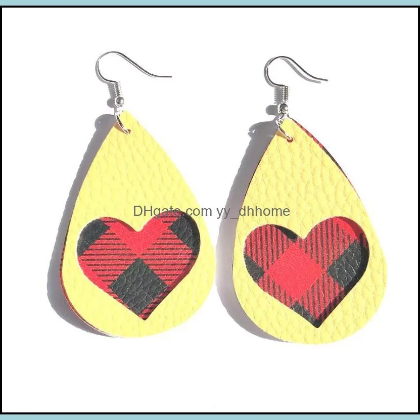 pu leather earrings teardrop hollow love heart shaped dangle earring for women girls fashion jewelry valentine`s day gift u43fa