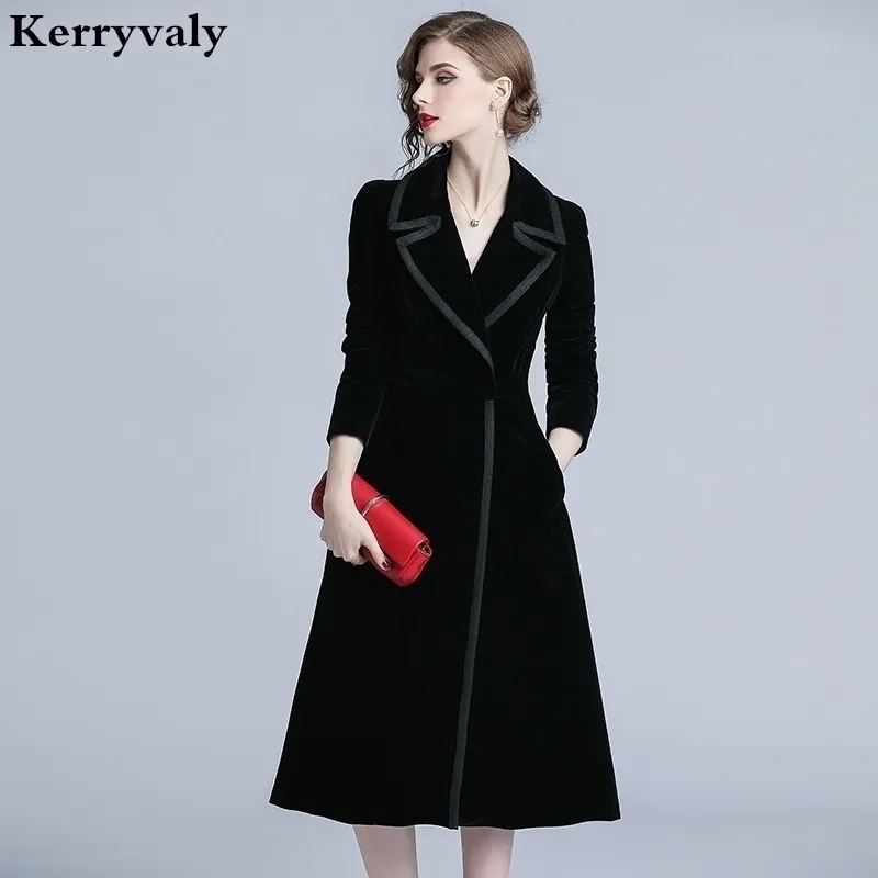 Luxury Black Velvet Long Winter Coat Casacas Para Mujer Invierno Gothic Long Sleeves Women Coat Casaco Feminino K315 201102