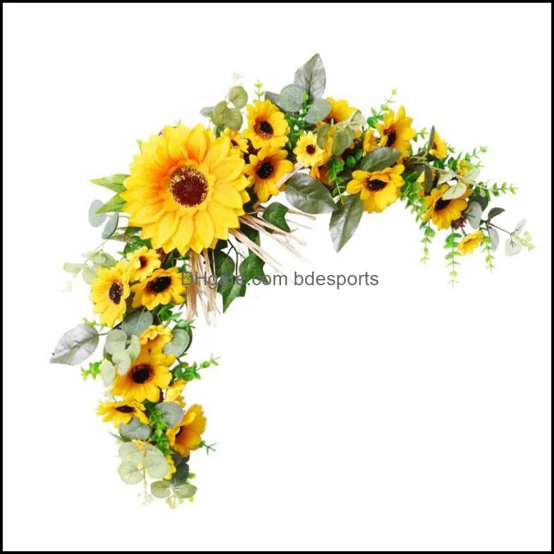 Decorative Flowers & Wreaths 1 Pc Artificial Sunflower Garland Decor Wall Wreath Creative Hanging Ornament